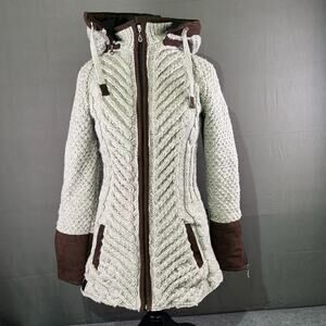 Urku Jacket Women S Chunky Knit Sheep Wool Ribbed Fleece Lined Hooded Handmade
